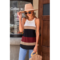 Wine Red Color Block Knitted Tank Top