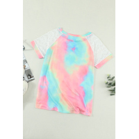 Bright Tie-dye Crochet Raglan Tee