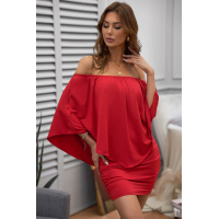 Multiple Dressing Layered Red Mini Poncho Dress