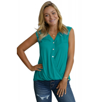 Green V-Neck Front Irregular Twist Hem Tank Top