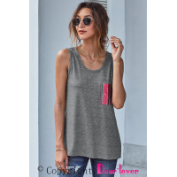 Gray Casual Women Tank Top with Multicolor Pocket