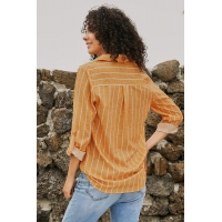 Orange Striped Roll Tab Sleeve Button Shirt