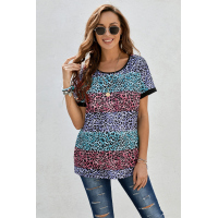 Multicolor Leopard Striped Colorblock T-shirt