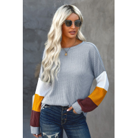 Gray Colorblock Lantern Sleeve Blouse