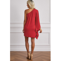 Red Side To Side One Shoulder Statement Mini Dress