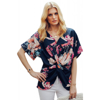 Blue Amaryllis Floral Twist Top