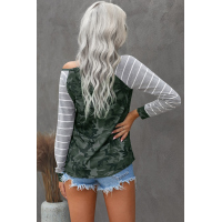 Camo Striped Splicing Casual Blouse