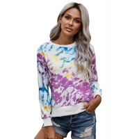 Purple High Low Hem Tie-dye Print Top with Slits