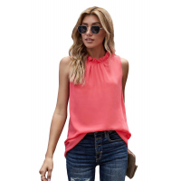 Red Ruffle Trim Neckline Tank Top