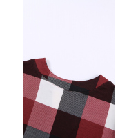 Red Plaid Pattern V Neck Short Sleeve Top