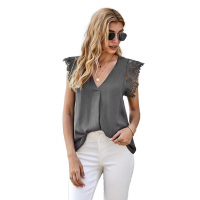 Gray Sleeveless Crochet Lace Blouse