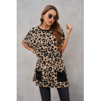 Leopard Print Pocketed T-shirt Mini Dress