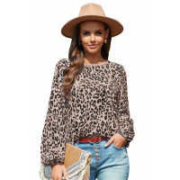 Khaki Leopard Print Patchwork Top