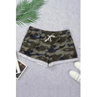 Green Camo Print Cotton Casual Shorts