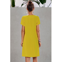 Yellow Summer Tribal Print V-Neck Shift Casual Dress