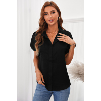 Black Collared Button Short Sleeves Shirt