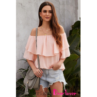 Pink Soft Breeze Frilling Off-shoulder Top