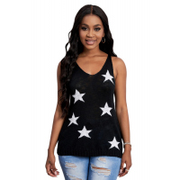 Black Star Print Racerback V Neck Tank Top