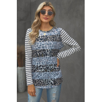 Leopard Striped Print Long Sleeves Top