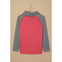 Blue Cowl Neck Stripe Splice Casual Long Sleeve Top