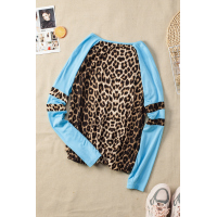 Sky Blue Raglan Sleeve Leopard Blouse