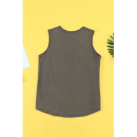 Gray Round Neck Cotton Blend Tank