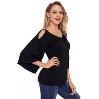 Black Layered Sleeves Ruffled Off Shoulder Blouse