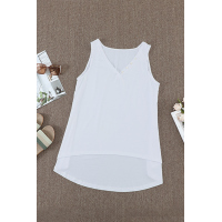 White V Neck Sleeveless High Low Tank Top