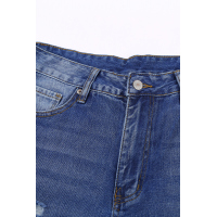 Blue Fading Distressed Holes Crop Jeans