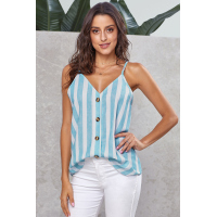 Sky Blue Button Up V Neck Strappy Shirt Cami Top