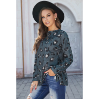 Leopard Print Pullover Long Sleeve Top with Slits