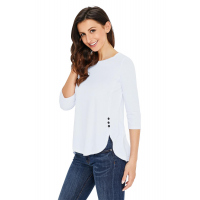 White Button Slit Detail Long Sleeve Top