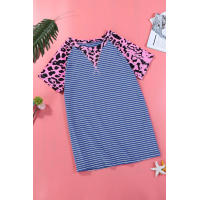 Pink Leopard Navy Stripe Fashion Top