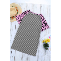 Leopard Print Gray Striped Fashion Top