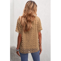 Brown Swiss Dot Texture Short Sleeve Top