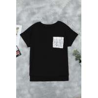 Sequin Pocket Black Short Sleeve T-shirt