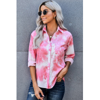 Pink Whirlwind Tie Dye Button Shirt with Pocket