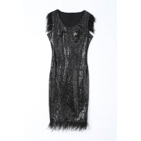 Elegant Sequined Feather Little Black Dress