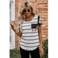 Black Striped T-shirt with Patch Pocket