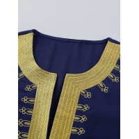 Blue Embroidered Split Neckline Shift Blouse