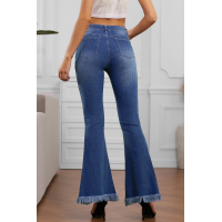 Frayed Hem Flared Denim Jeans