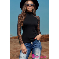 Black High Neck Lace Crochet Long Sleeve Top