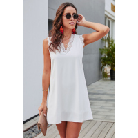 White Eyelash V Neck Sleeveless Shift Mini Dress