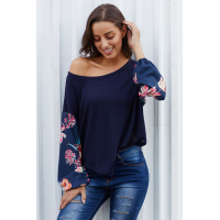 Blue Floral Sleeve Pullover Top