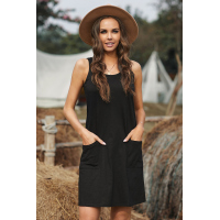 Black Sleeveless Pocketed Casual Swing Mini Dress