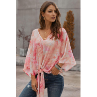 Red Tie Dye V Neck Top