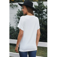 Sequin Pocket White Short Sleeve T-shirt