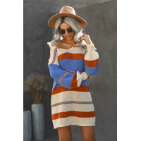 Multicolor Color Block Cable Knit Sweater Dress