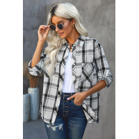 Plaid Curved Hem Pocket Tab-Sleeve Shirt 