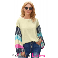 Apricot Striped Colorblock Long Sleeve Knit Top